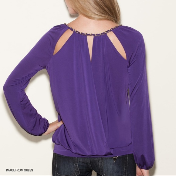 GUESS | Violet Long Sleeve Woven Neck Chain Blouse - Picture 1 of 13